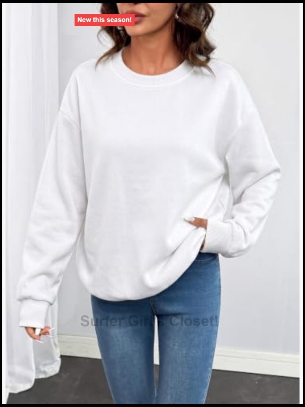 Women's Crewneck Long Sleeve Acid Wash Sweatshirt Relaxed Fit - Picture 2 of 7